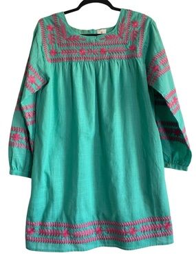 J. Marie Teal Embroidered Mini Dress Pink Boho Cotton Size Small